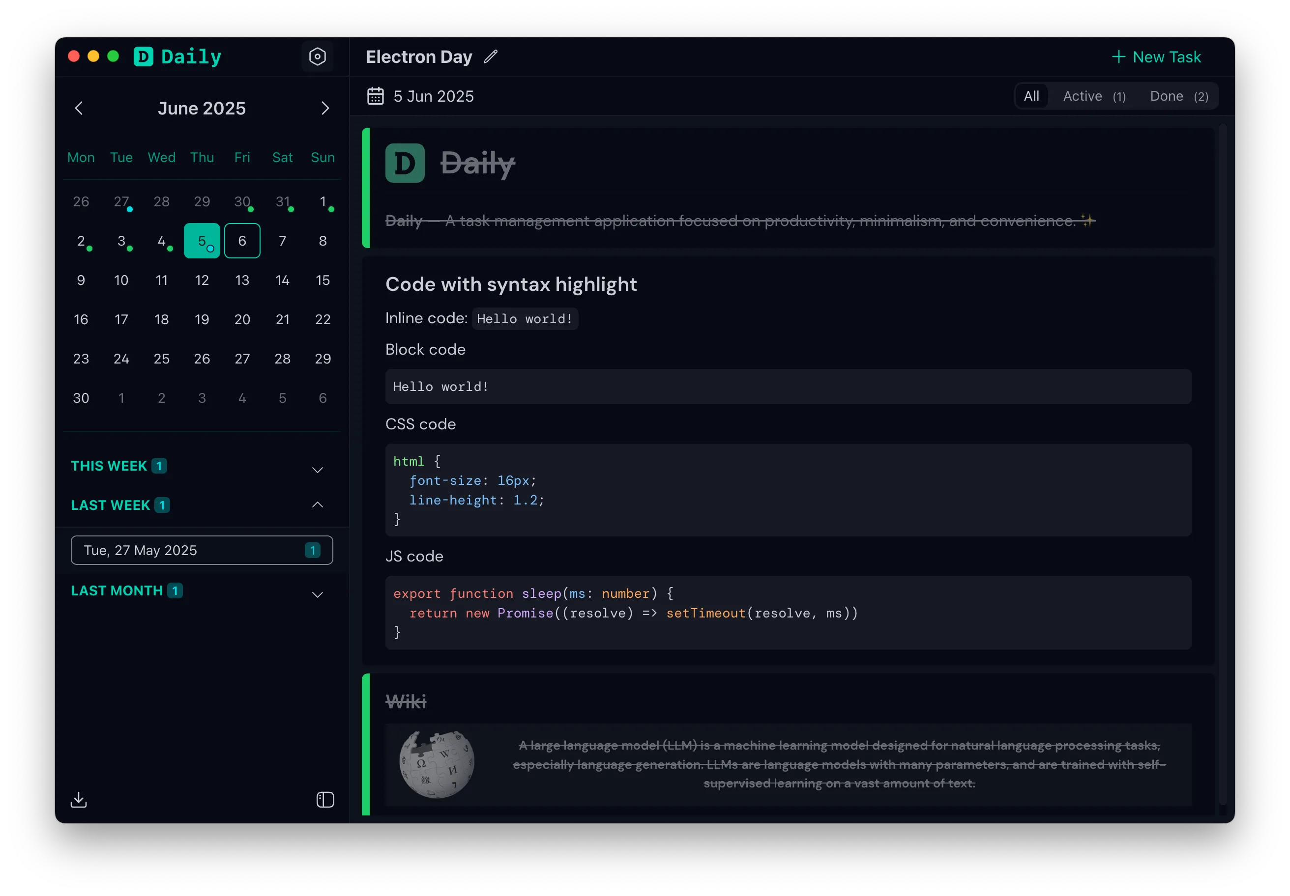 App preview - Dark Blue theme