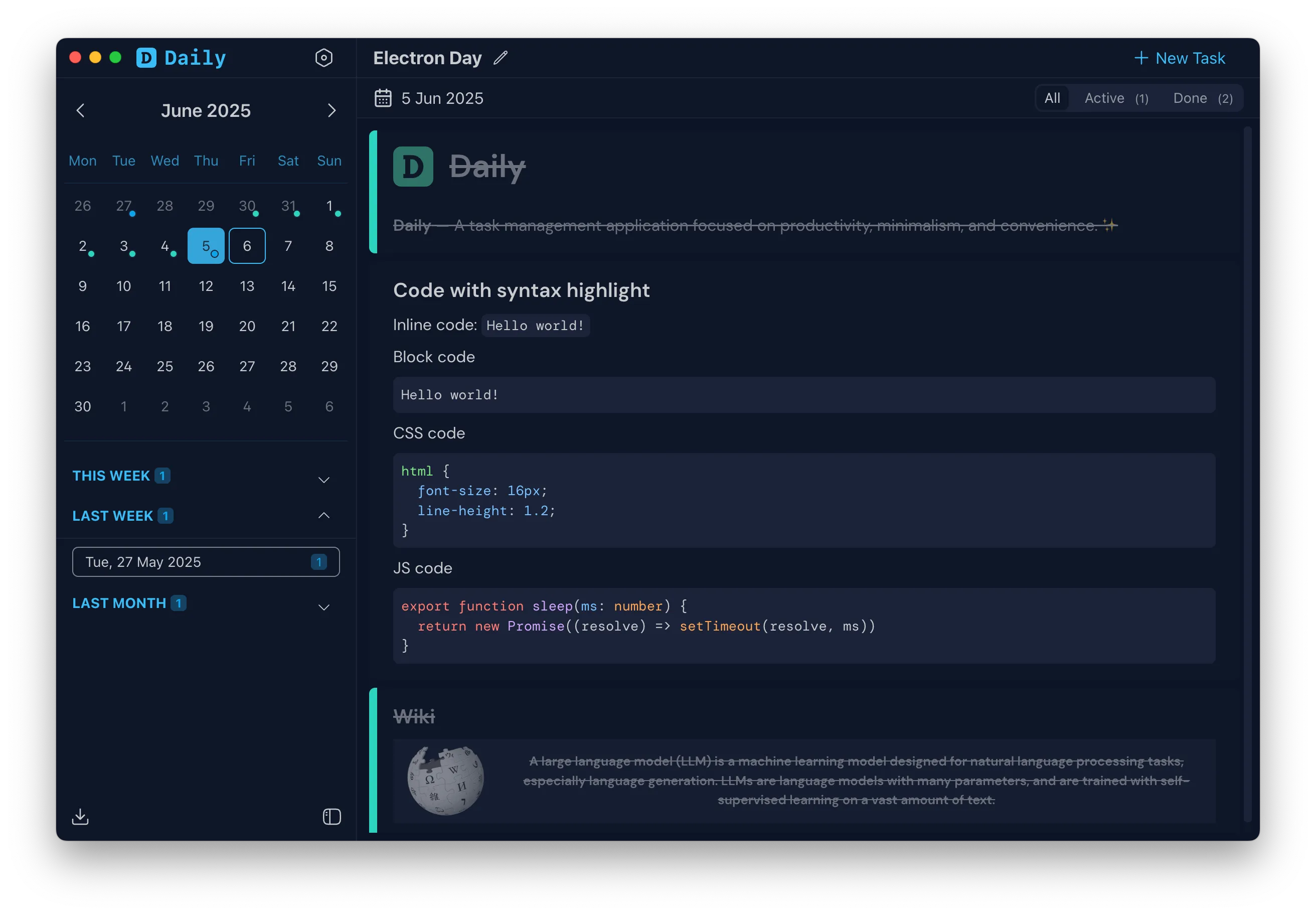App preview - Dark theme
