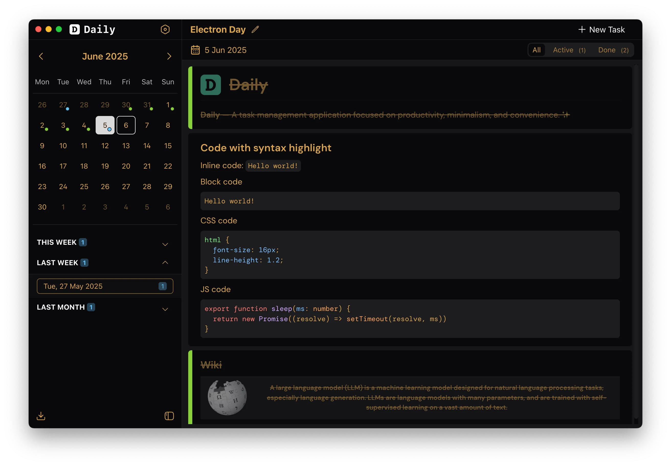App preview - Black theme