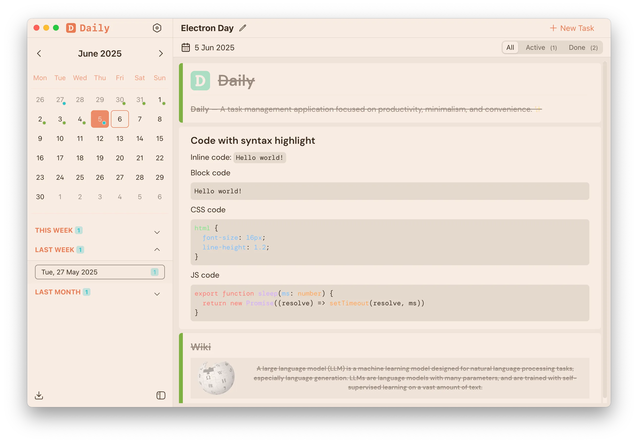 App preview - Warm theme